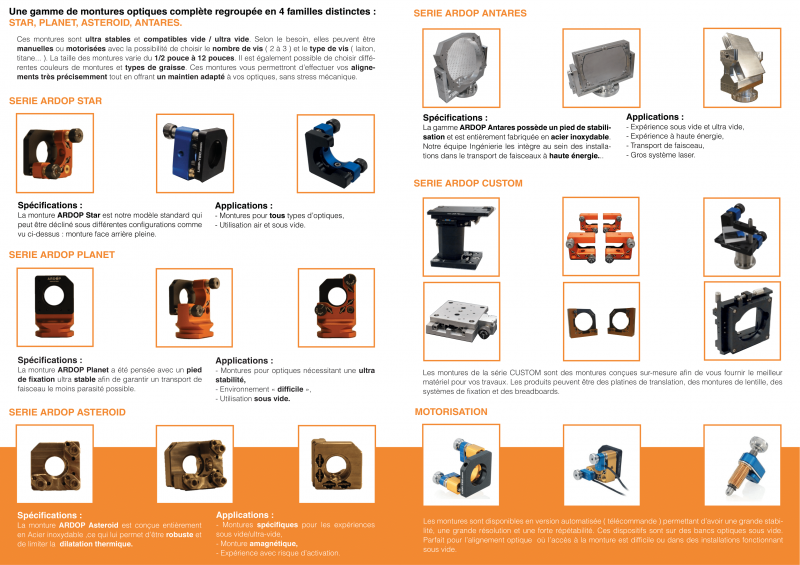 Brochure de montures opto-mécaniques